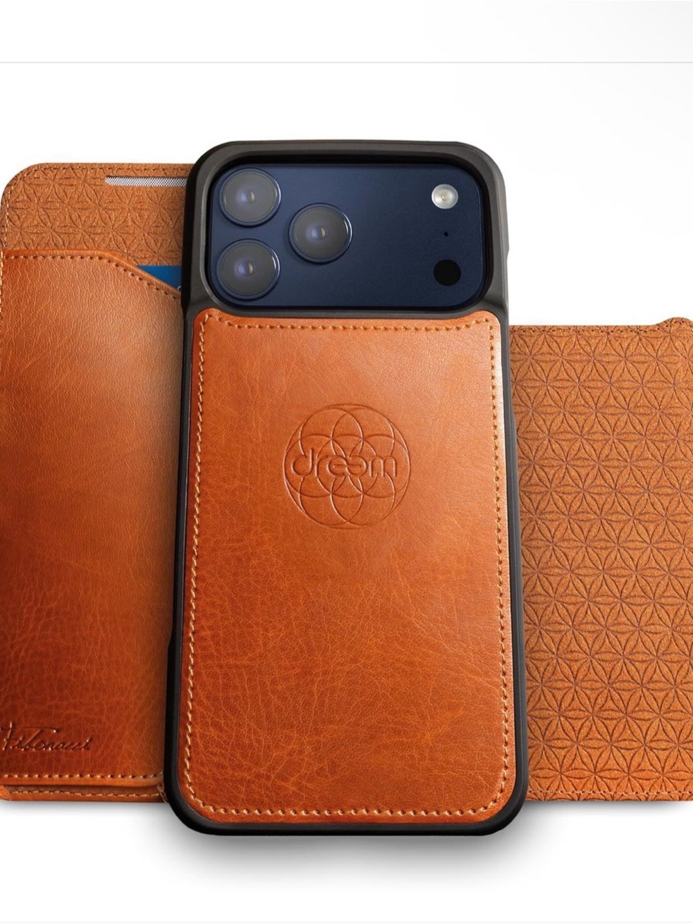 Premium Tan Leather Wallet Case with Card Pocket for iPhone